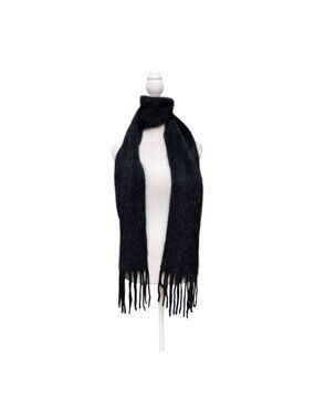 Black Rabbit Hair Blend Fringe Scarf Soft Fuzzy Winter Wrap One Size